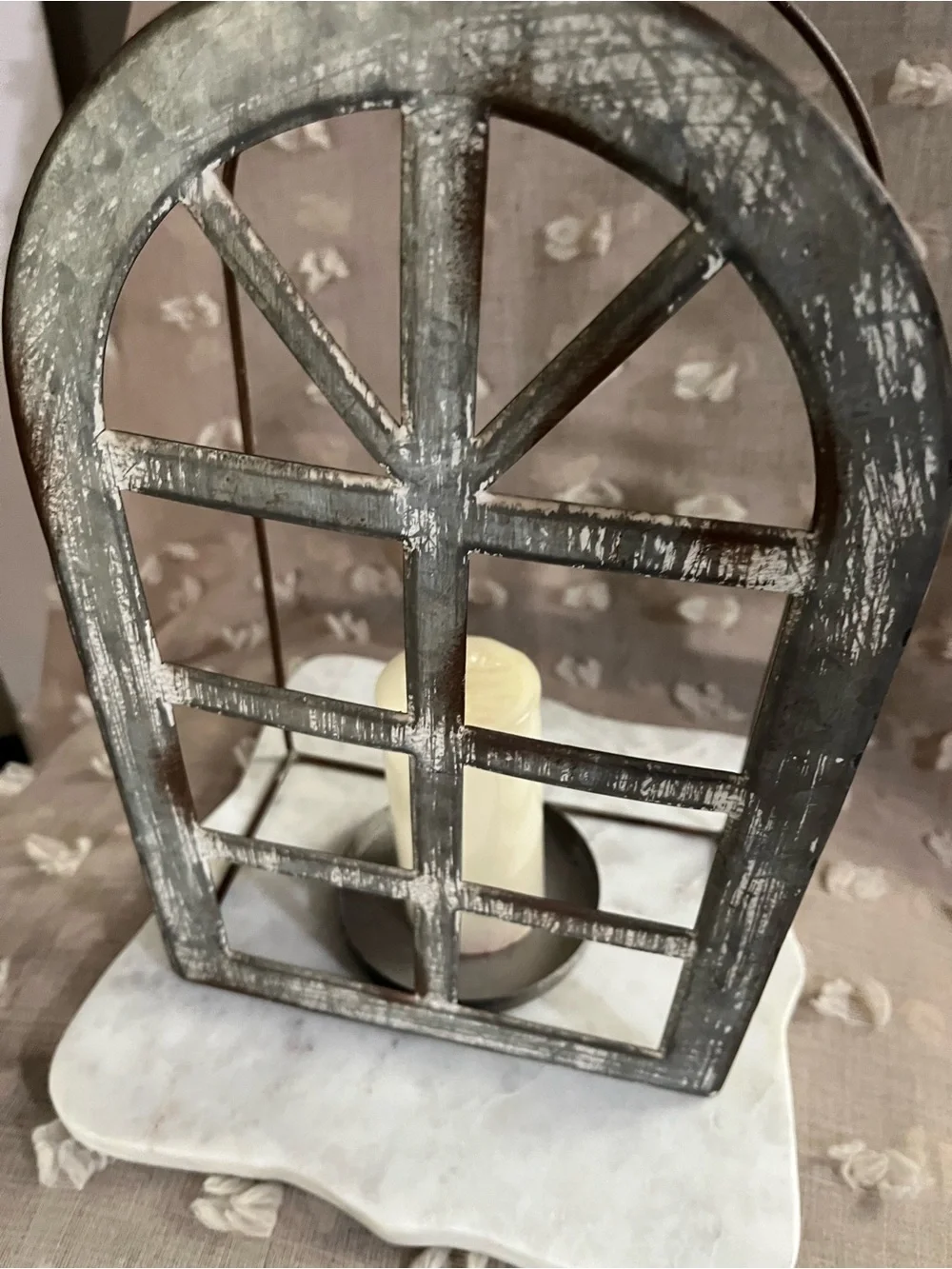 Rustic Arch Window Candle Lantern - Gray